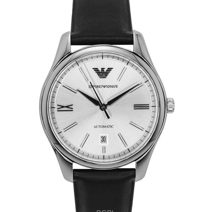 Montre homme Emporio Armani AR60077 automatique avec bracelet en cuir et cadran argenté