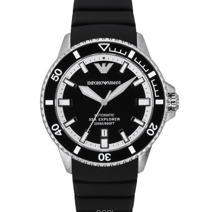 Montre de plongée automatique Emporio Armani Sea Explorer pour homme, bracelet en silicone, cadran noir, AR60078, 200 m