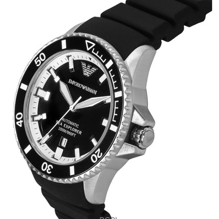 Montre de plongée automatique Emporio Armani Sea Explorer pour homme, bracelet en silicone, cadran noir, AR60078, 200 m