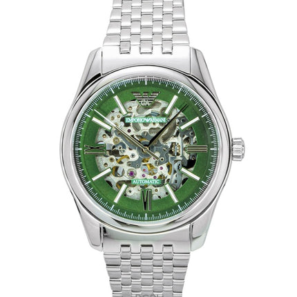Montre homme Emporio Armani AR60091 en acier inoxydable, cadran squelette vert, automatique