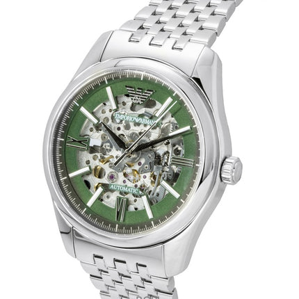 Montre homme Emporio Armani AR60091 en acier inoxydable, cadran squelette vert, automatique