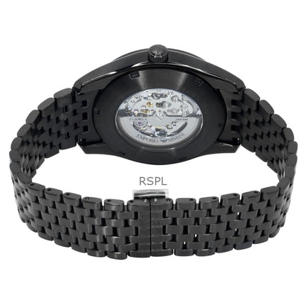 Montre homme Emporio Armani AR60093 en acier inoxydable, cadran squelette noir, automatique