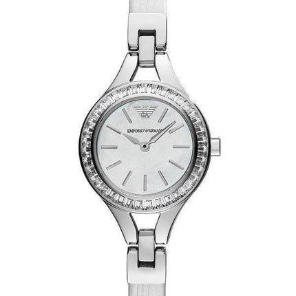 Emporio Armani cuir de Quartz blanc cristallisé AR7353 Ladies Watch