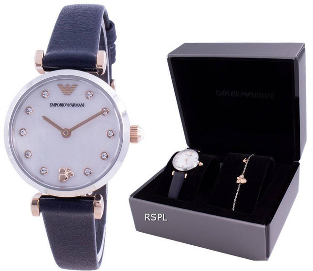 Emporio Armani Gianni T-Bar Diamond Accents Quartz AR80036 Avec Coffret Cadeau Montre Femme
