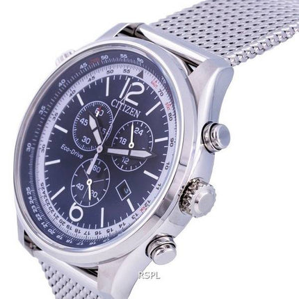 Citizen Chronographe Acier Inoxydable Mesh Cadran Bleu Eco-Drive AT0361-81L 100M Montre Homme