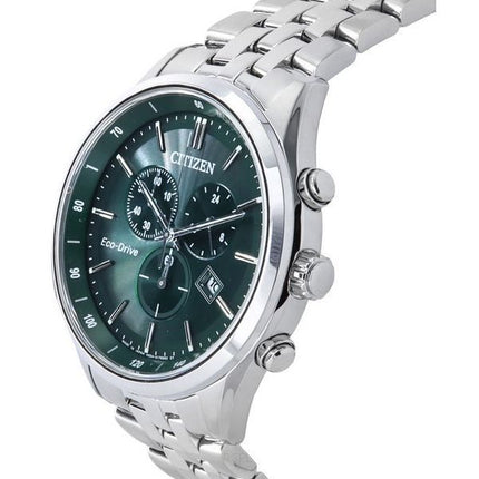 Montre pour homme Citizen Classic Corso Eco-Drive chronographe en acier inoxydable avec cadran vert AT2149-85X 100M