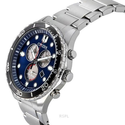 Montre pour homme Citizen Sporty-Aqua chronographe en acier inoxydable avec cadran bleu Eco-Drive AT2560-84L 100M