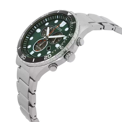 Montre homme Citizen Eco-Drive Chronograph GMT en acier inoxydable avec cadran vert AT2561-81X 100M