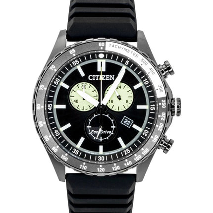 Montre homme Citizen Eco-Drive Chronographe, bracelet en silicone, cadran noir, solaire AT2565-05E, étanche à 100 m