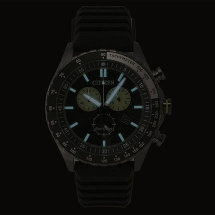 Montre homme Citizen Eco-Drive Chronographe, bracelet en silicone, cadran noir, solaire AT2565-05E, étanche à 100 m