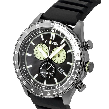 Montre homme Citizen Eco-Drive Chronographe, bracelet en silicone, cadran noir, solaire AT2565-05E, étanche à 100 m