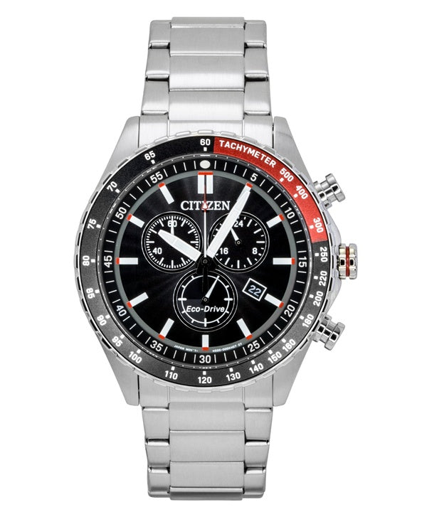 Montre homme Citizen Eco-Drive Chronographe Acier inoxydable Cadran noir Solaire AT2566-88E 100M