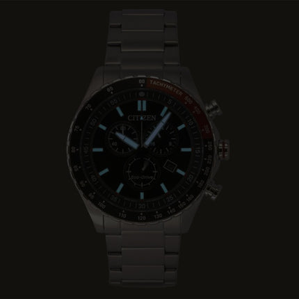 Montre homme Citizen Eco-Drive Chronographe Acier inoxydable Cadran noir Solaire AT2566-88E 100M