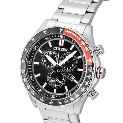Montre homme Citizen Eco-Drive Chronographe Acier inoxydable Cadran noir Solaire AT2566-88E 100M