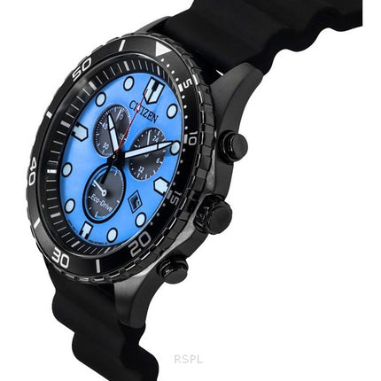 Montre homme Citizen Eco-Drive Chronograph bracelet en polyuréthane cadran bleu AT2567-18L 100M