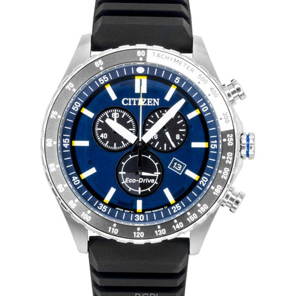 Montre homme Citizen Eco-Drive Chronographe, bracelet en silicone, cadran bleu AT2569-04L, étanche à 100 m
