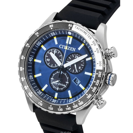 Montre homme Citizen Eco-Drive Chronographe, bracelet en silicone, cadran bleu AT2569-04L, étanche à 100 m