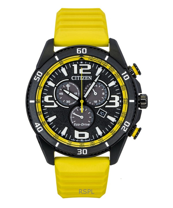 Montre homme Citizen Brycen Chronographe, bracelet en silicone, cadran noir, Eco-Drive AT2585-08E, étanche à 100 m