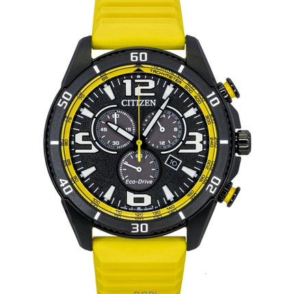 Montre homme Citizen Brycen Chronographe, bracelet en silicone, cadran noir, Eco-Drive AT2585-08E, étanche à 100 m