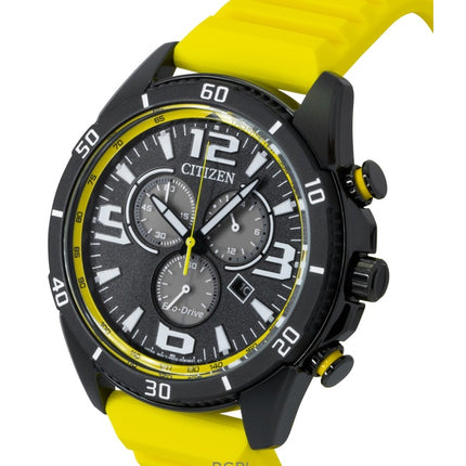 Montre homme Citizen Brycen Chronographe, bracelet en silicone, cadran noir, Eco-Drive AT2585-08E, étanche à 100 m