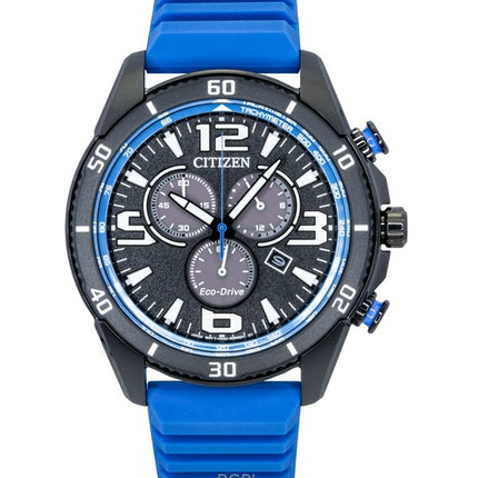 Montre homme Citizen Brycen Chronographe, bracelet en silicone, cadran noir, Eco-Drive AT2586-05E, étanche à 100 m