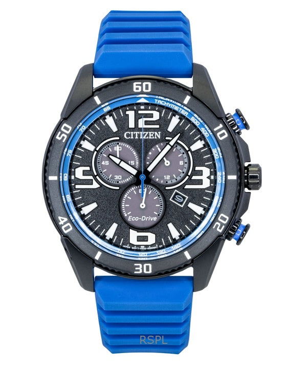 Montre homme Citizen Brycen Chronographe, bracelet en silicone, cadran noir, Eco-Drive AT2586-05E, étanche à 100 m