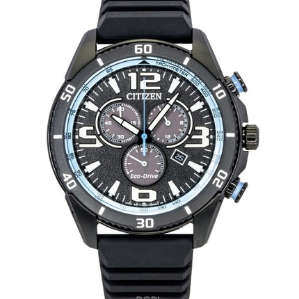 Montre homme Citizen Brycen Chronographe, bracelet en silicone, cadran noir, Eco-Drive AT2587-02E, étanche à 100 m