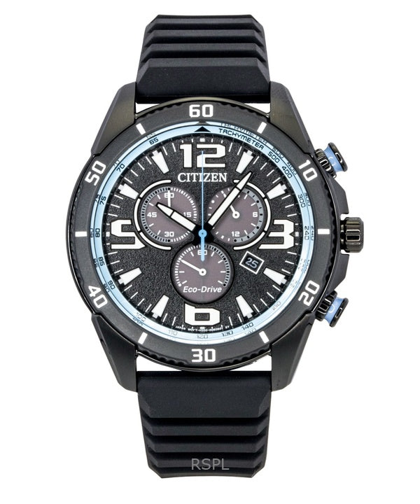 Montre homme Citizen Brycen Chronographe, bracelet en silicone, cadran noir, Eco-Drive AT2587-02E, étanche à 100 m