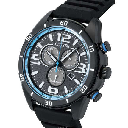 Montre homme Citizen Brycen Chronographe, bracelet en silicone, cadran noir, Eco-Drive AT2587-02E, étanche à 100 m