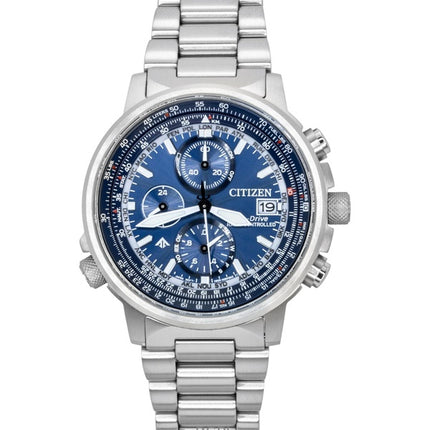 Montre homme Citizen Promaster Sky Eco-Drive Chronographe Acier inoxydable Cadran bleu AT8300-58L 200M