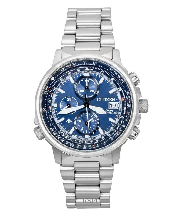 Montre homme Citizen Promaster Sky Eco-Drive Chronographe Acier inoxydable Cadran bleu AT8300-58L 200M