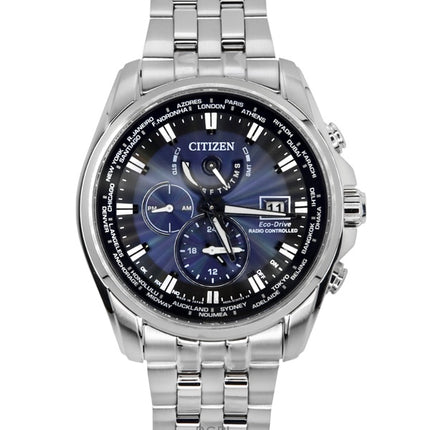 Montre de plongée radiocommandée Citizen Eco-Drive pour homme, cadran bleu, acier inoxydable, AT9031-52L, 200 m