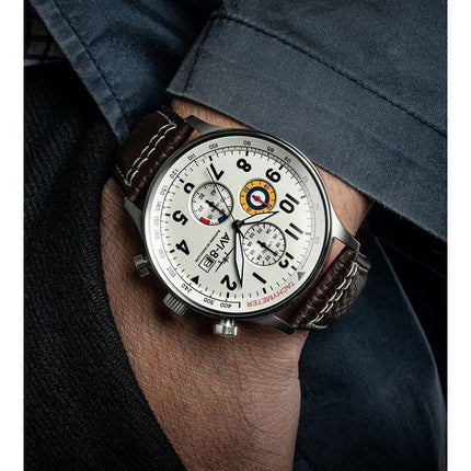 Montre pour homme AVI-8 Hawker Hurricane Classic chronographe classique à cadran blanc à quartz AV-4011-01