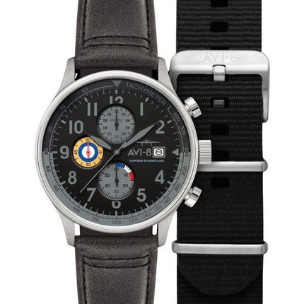 AVI-8 Hawker Hurricane Classic Chronographe Cadran Noir Quartz AV-4011-0U Montre pour Homme avec Bracelet Supplémentaire