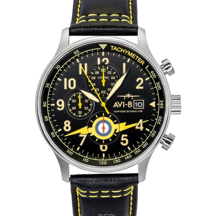 Montre homme AVI-8 Hawker Hurricane Classic Chronographe, bracelet en cuir, cadran noir, mouvement à quartz AV-4011-0Z, avec bracelet supplémentaire