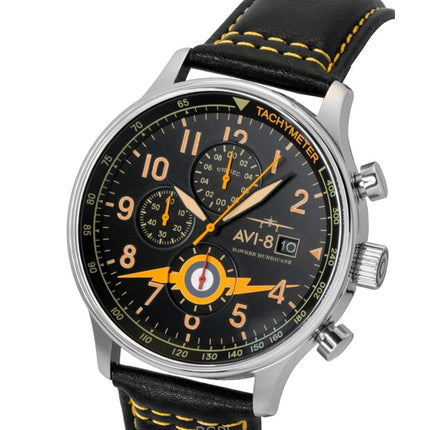 Montre homme AVI-8 Hawker Hurricane Classic Chronographe, bracelet en cuir, cadran noir, mouvement à quartz AV-4011-0Z, avec bracelet supplémentaire