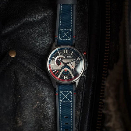 AVI-8 Hawker Harrier Double chronographe rétrograde Admiral Acier noir Cadran noir Quartz AV-4056-09 Montre pour homme