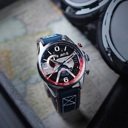 AVI-8 Hawker Harrier Double chronographe rétrograde Admiral Acier noir Cadran noir Quartz AV-4056-09 Montre pour homme