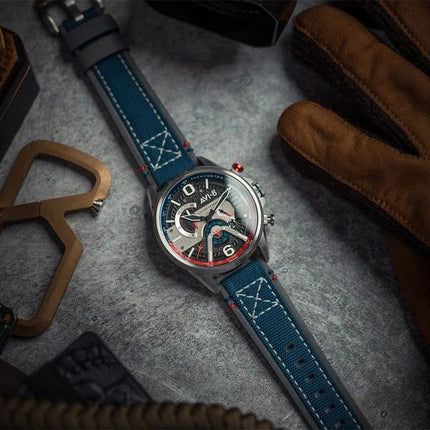 AVI-8 Hawker Harrier Double chronographe rétrograde Admiral Acier noir Cadran noir Quartz AV-4056-09 Montre pour homme