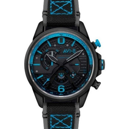 AVI-8 Hawker Hurricane Dual Chronographe rétrograde Storm Bracelet en cuir noir Cadran noir Quartz AV-4056-0A Montre pour homme