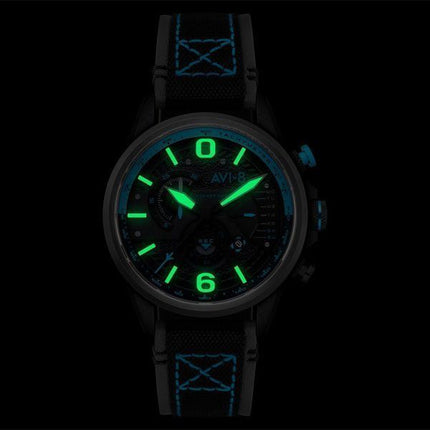 AVI-8 Hawker Hurricane Dual Chronographe rétrograde Storm Bracelet en cuir noir Cadran noir Quartz AV-4056-0A Montre pour homme