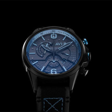 AVI-8 Hawker Hurricane Dual Chronographe rétrograde Storm Bracelet en cuir noir Cadran noir Quartz AV-4056-0A Montre pour homme