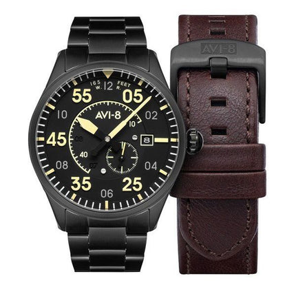 AVI-8 Spitfire Type 300 Minuit Chrome Cadran Noir Automatique AV-4073-33 Montre Pour Homme Avec Bracelet Supplémentaire