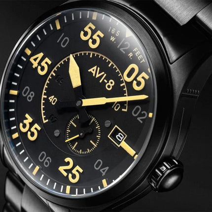 AVI-8 Spitfire Type 300 Minuit Chrome Cadran Noir Automatique AV-4073-33 Montre Pour Homme Avec Bracelet Supplémentaire