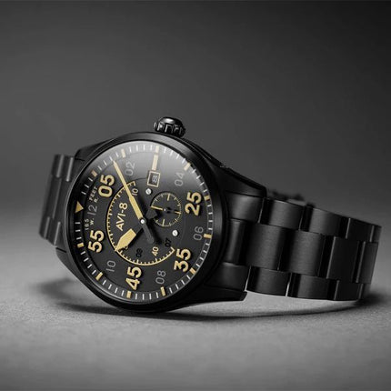 AVI-8 Spitfire Type 300 Minuit Chrome Cadran Noir Automatique AV-4073-33 Montre Pour Homme Avec Bracelet Supplémentaire