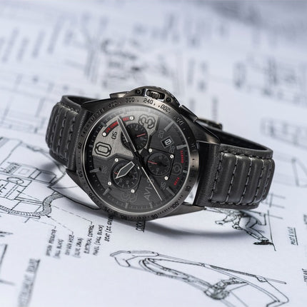 Montre Homme AVI-8 P-51 Mustang Blakeslee Chronographe Brevet Bracelet Cuir Cadran Noir Quartz AV-4077-03