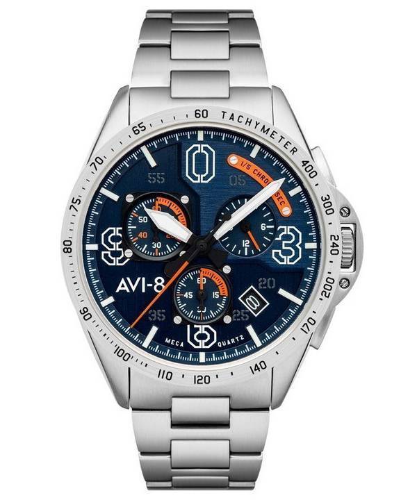 AVI-8 P-51 Mustang Argent Chèªne Blakeslee Chronographe Cadran Bleu Quartz AV-4077-22 HORS Montre Homme