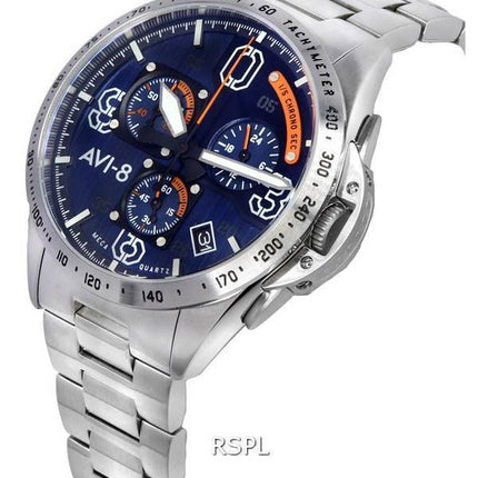 AVI-8 P-51 Mustang Argent Chèªne Blakeslee Chronographe Cadran Bleu Quartz AV-4077-22 HORS Montre Homme