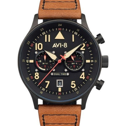 Montre pour homme AVI-8 Hawker Hurricane Carey Dual Time Debden à cadran noir à quartz AV-4088-03
