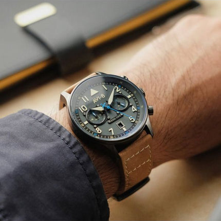 AVI-8 Hawker Hurricane Carey Dual Time Orissa Gris Cadran Quartz AV-4088-04 Montre Homme